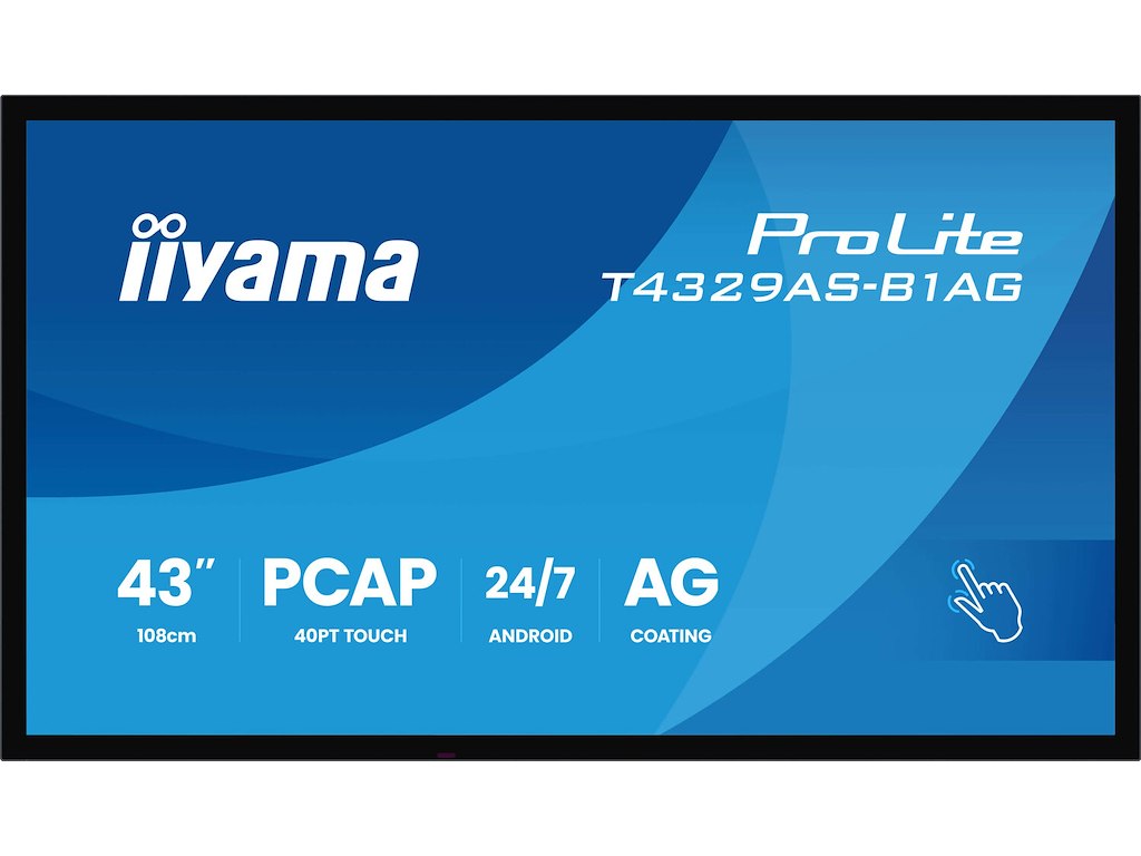 iiyama T4329AS-B1AG skilte display Interaktivt fladpanel 108 cm (42.5") LED Wi-Fi 500 cd/m² 4K Ultra HD Sort Berøringsskærm Indbygget processer Android 24/7