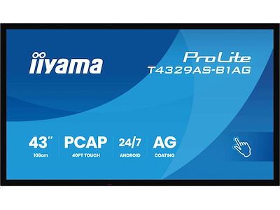 iiyama T4329AS-B1AG skilte display Interaktivt fladpanel 108 cm (42.5") LED Wi-Fi 500 cd/m² 4K Ultra HD Sort Berøringsskærm Indbygget processer Android 24/7