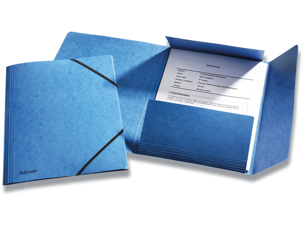 Samlemappe, 3 klapper, 2 elastikker, Blå, Esselte 