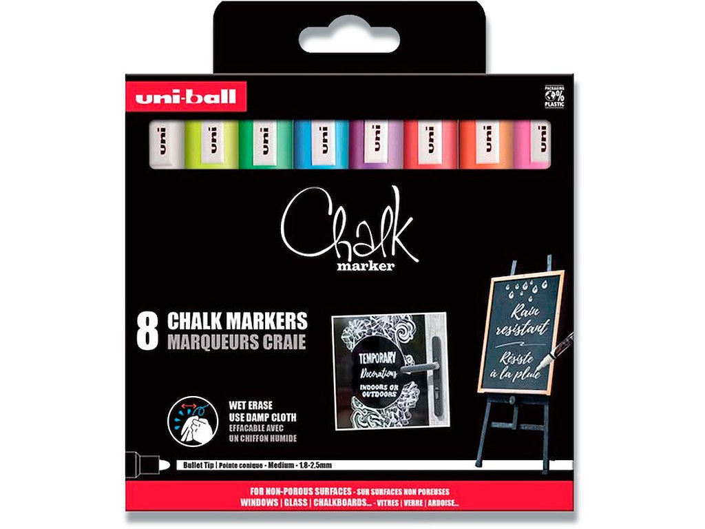 Kalk marker, 1.8-2.5 mm, Assorterede farver, 8 stk, uni Chalk PWE-5M