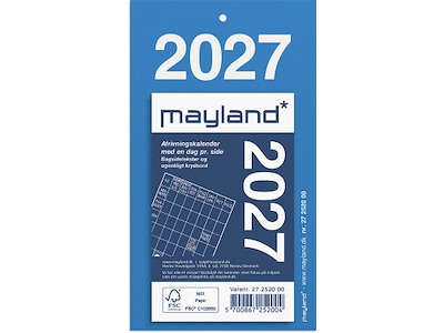 Afrivningskalender, 2027, Mayland