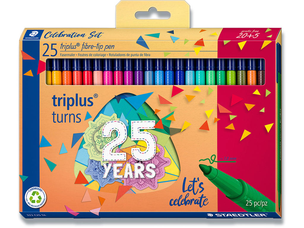 Marker, Rund spids, 1 mm, 25 assorteret, Staedtler Triplus Color 323