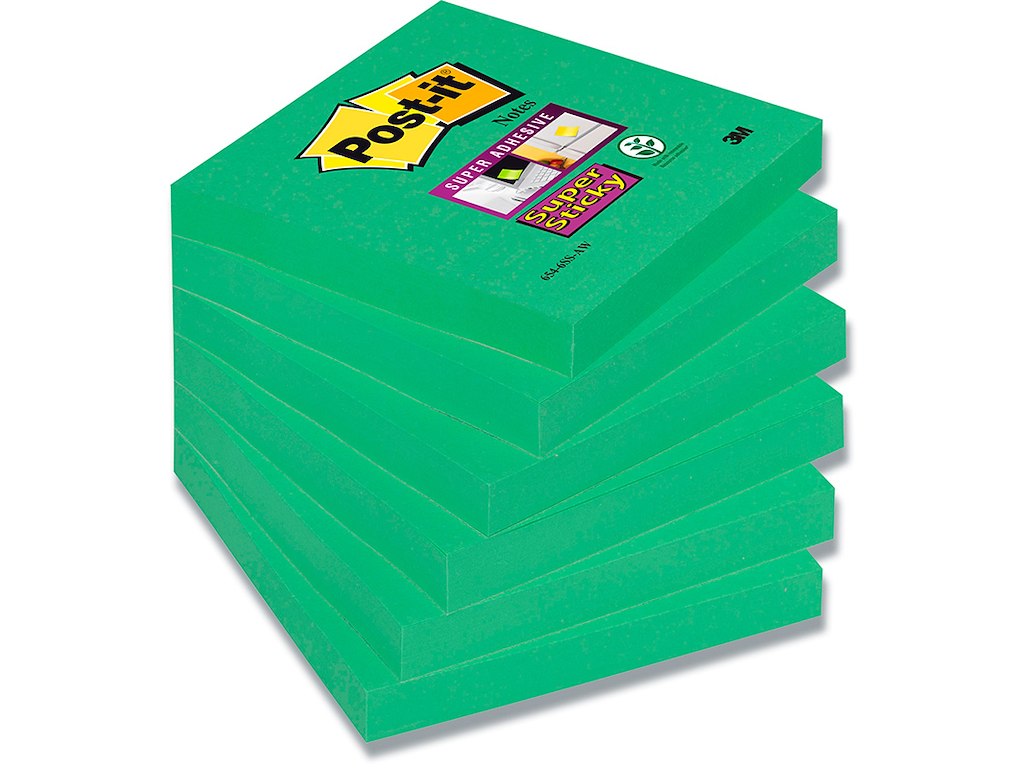 Memonotes, 76x76 mm, Asparges grøn, 6 blokke, Post-it Super Sticky 