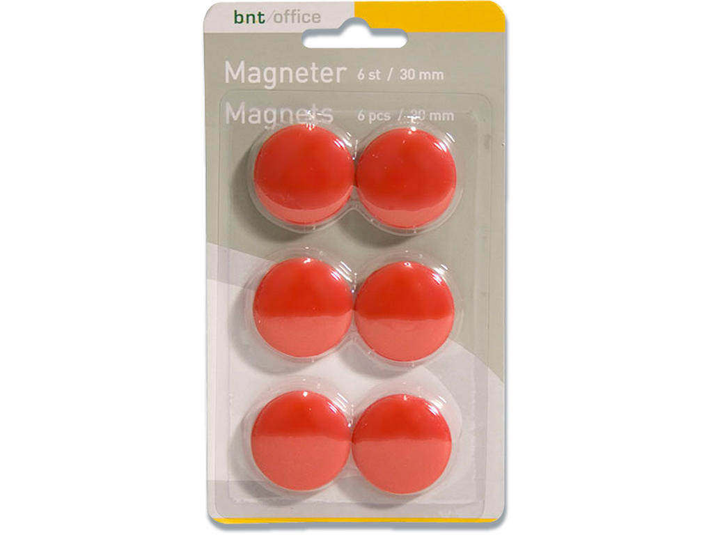 Magneter, Rød, Ø3 cm, 6 stk, BNT Office 