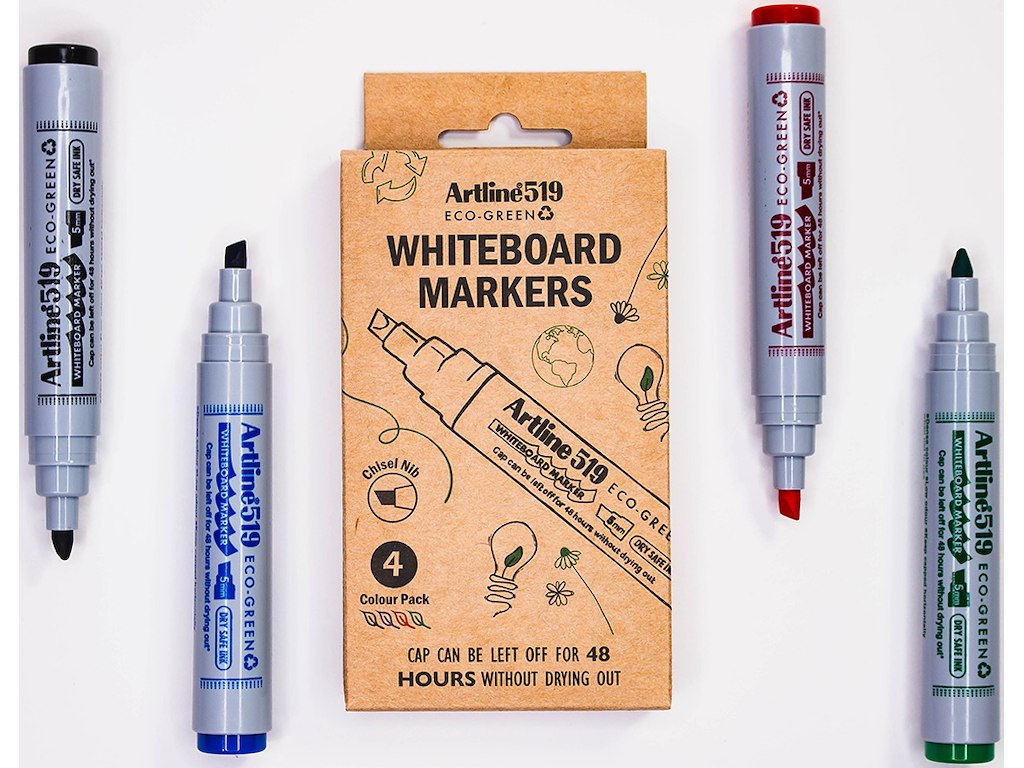 Whiteboard marker, Kantet spids, Sort Rød Blå Grøn, 2-5 mm, Artline ECO-GREEN 519