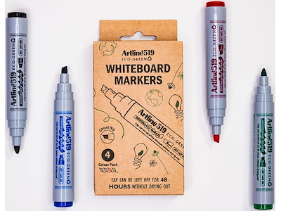 Whiteboard marker, Kantet spids, Sort Rød Blå Grøn, 2-5 mm, Artline ECO-GREEN 519