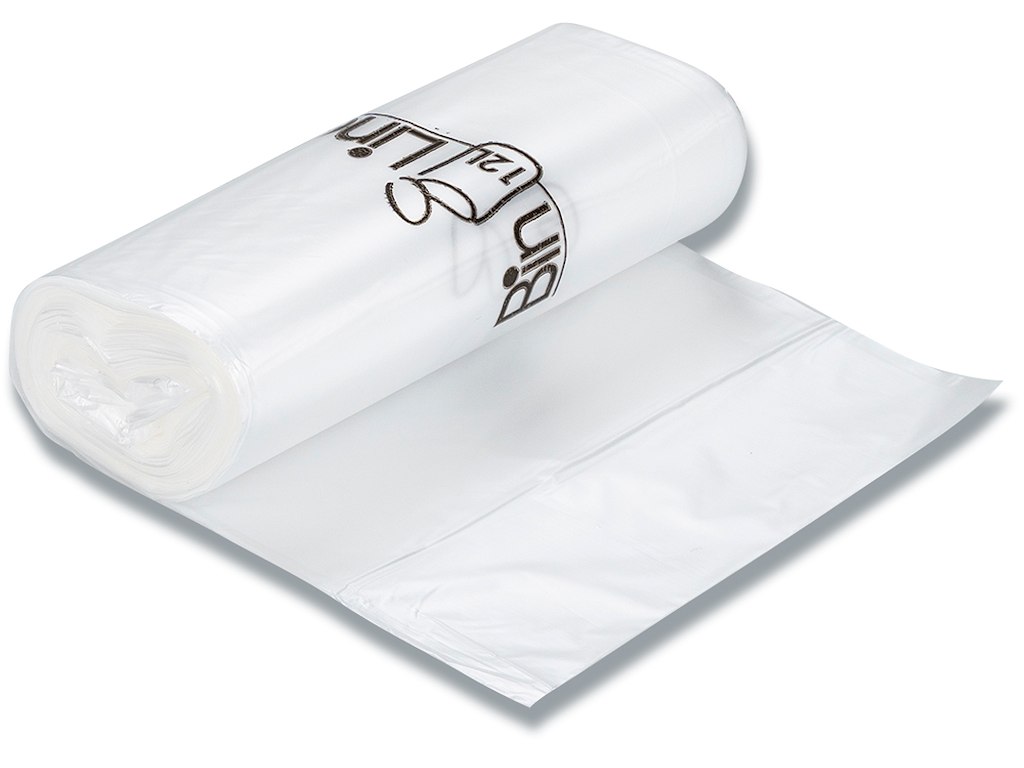 Affaldspose, 12 liter, 10 micron, Transparent, 3 ruller, 20 poser pr rulle, Bin-Line Rul-a-poser