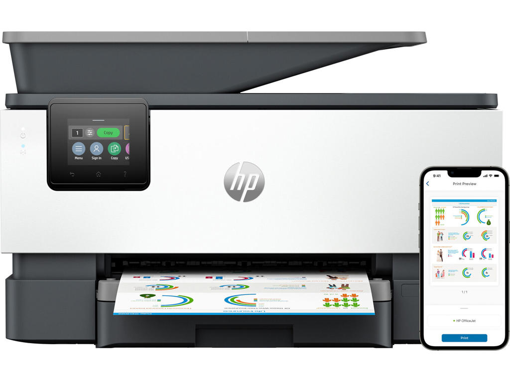 HP OfficeJet Pro 9120b Trådløst All-in-One Farve Printer, Tosidet print; Kopimaskine, scanner