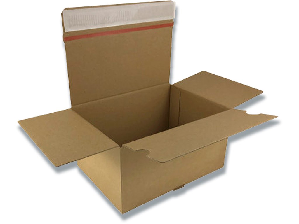 Forsendelsesæske, Brun, 160x130x70mm, Klæbestrimmel og tearstrip