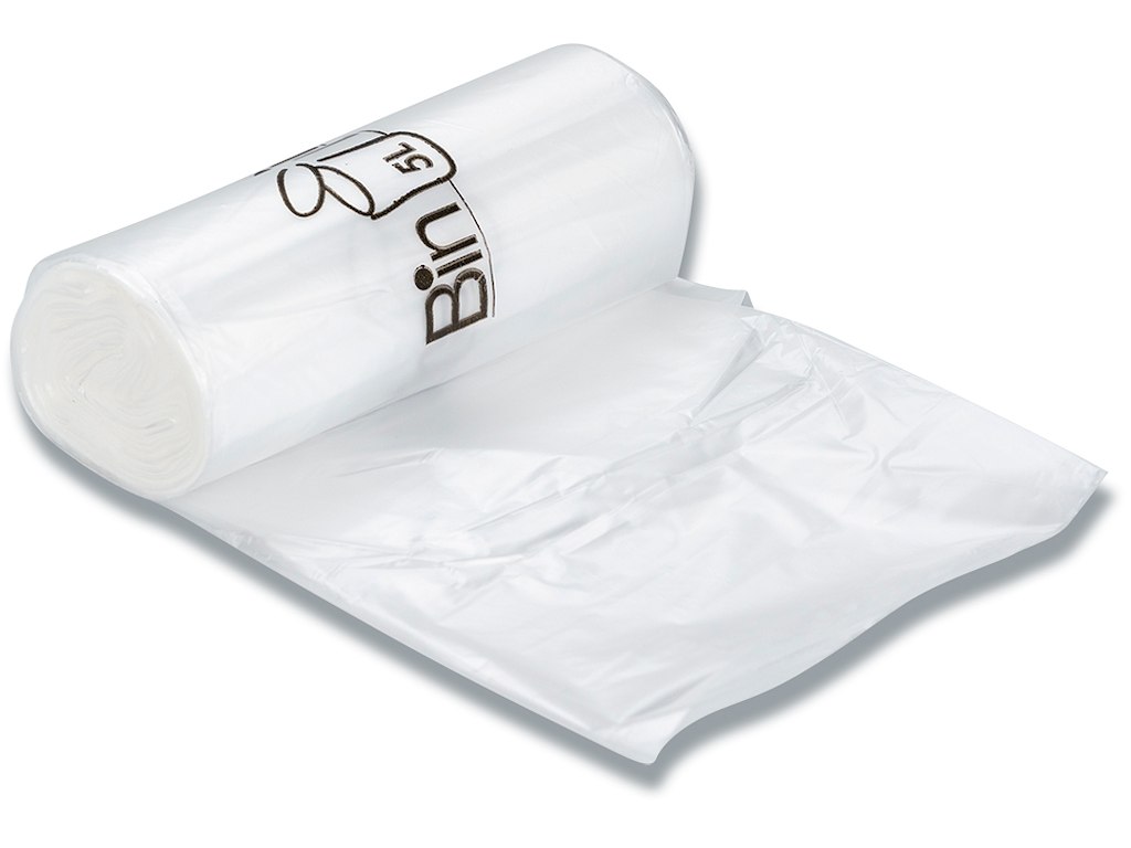 Affaldspose, 5 liter, 10 micron, Transparent, 3 ruller, 20 poser pr rulle, Bin-Line Rul-a-poser