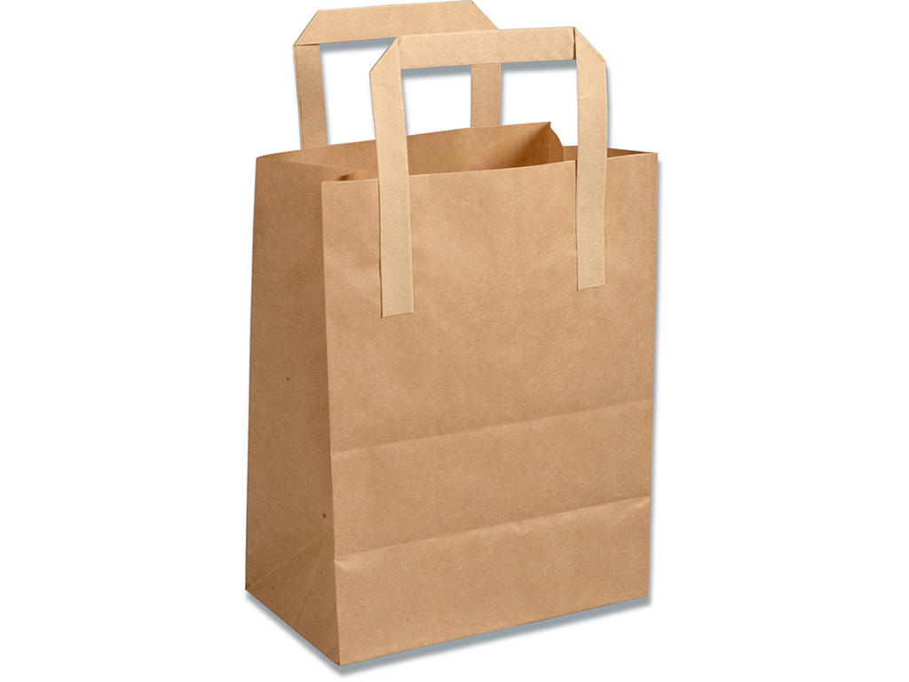 Bærepose - papir, 18x10x22 cm, Brun, 500 stk, Abena 