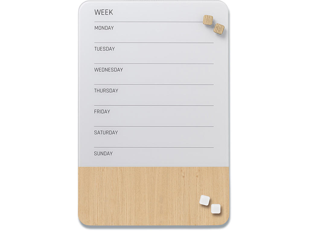 Planlægningstavle, Glas-Egefiner, Ugeplan - Engelsk, 40x60 cm, Naga 