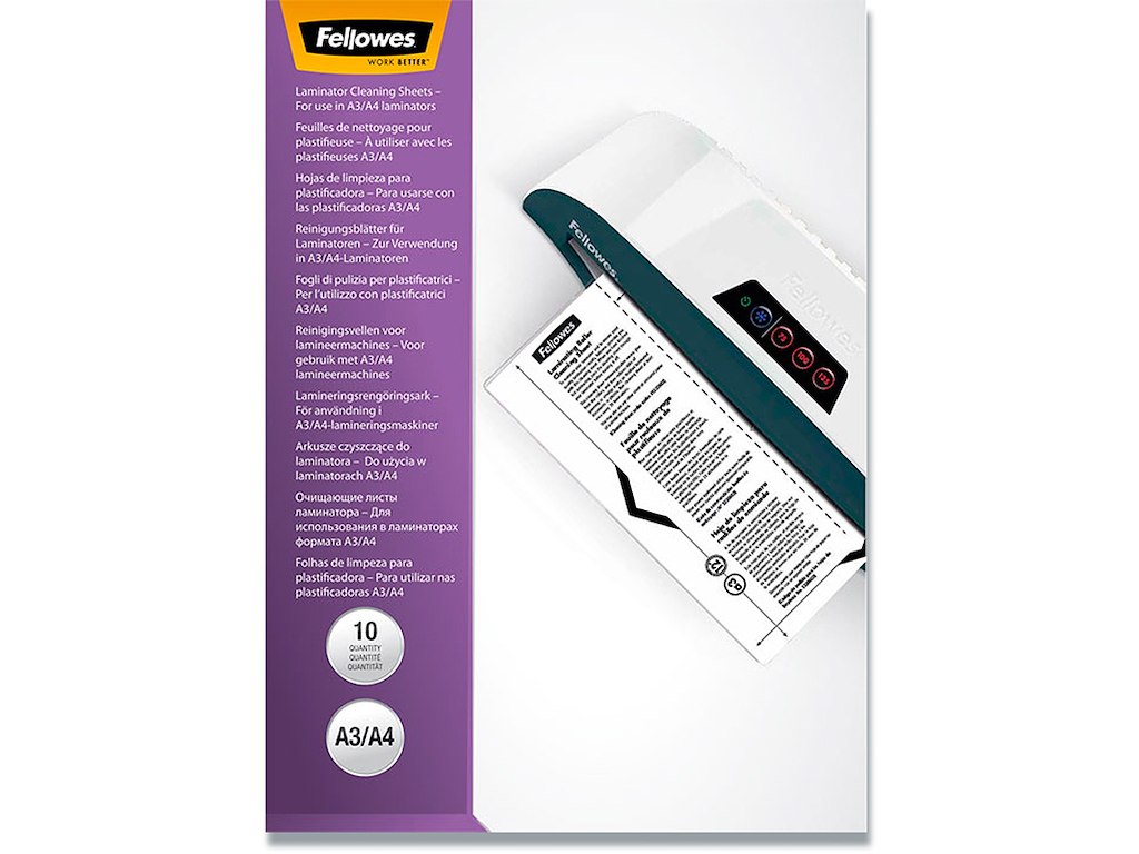 Renseark, Til lamineringsmaskine, A4, 10 ark, Fellowes 