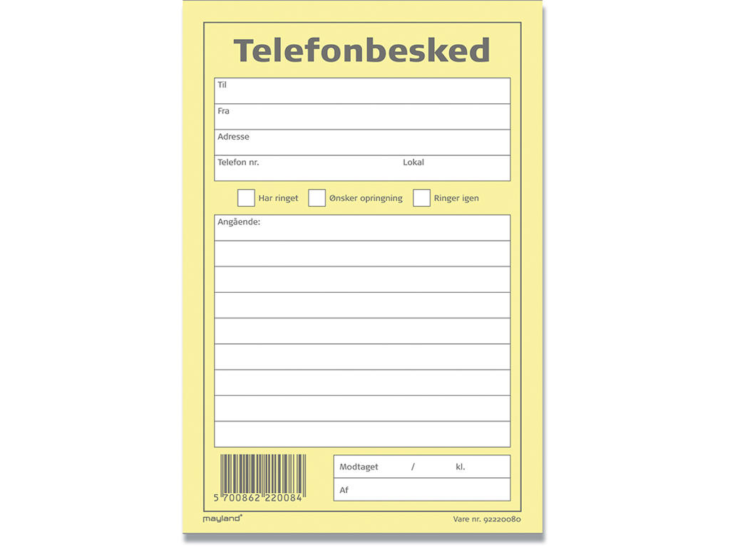 Telefonbesked, A6, 100 ark, Højformat, Mayland 