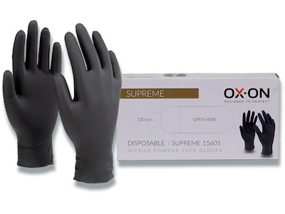 Engangshandsker, Nitril, Str. 10, XL, Sort, 100 stk, OX-ON Disposable Supreme 15601