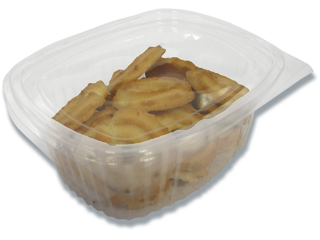 Plastbakke m/hængslet låg oval A-PET 750ml V00513P 300stk/ka