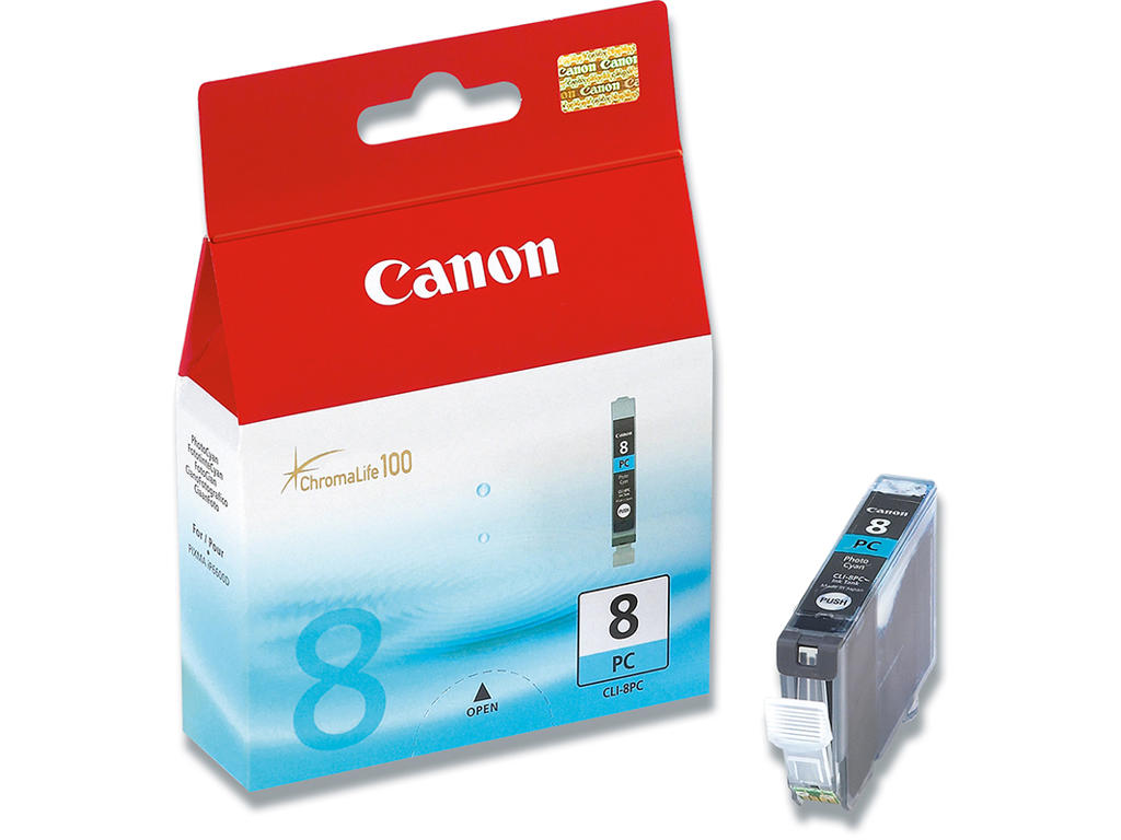 Blækpatron, 1 stk, 450 sider, Cyan-blå, Canon Foto CLI-8PC