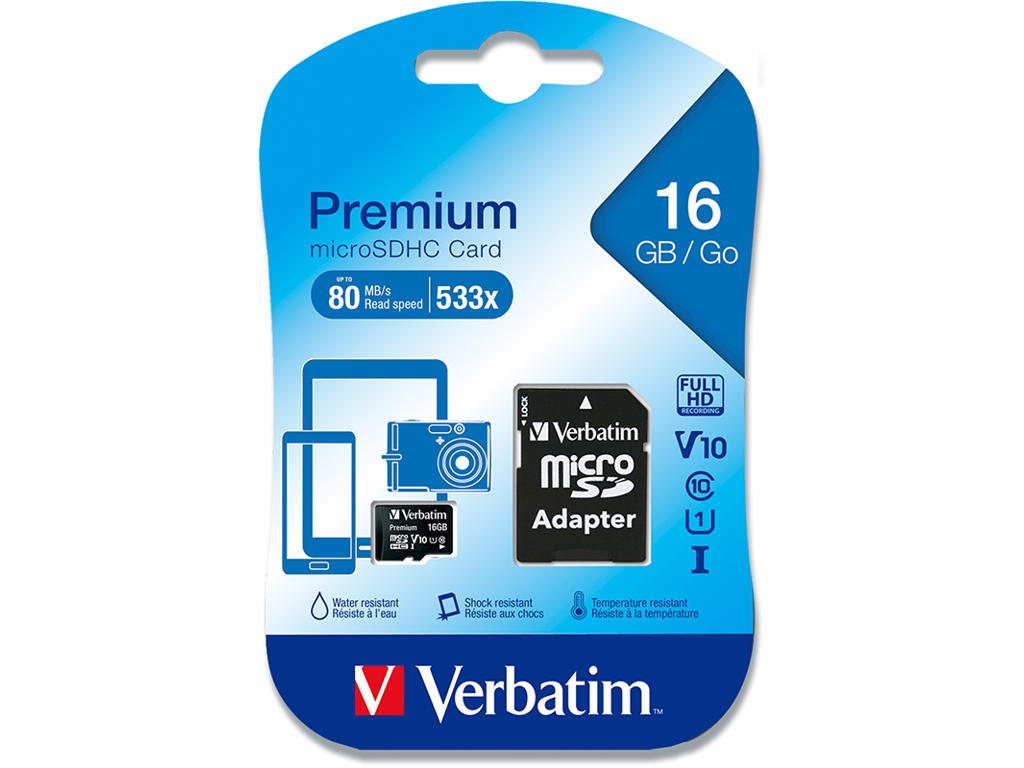 SD kort, Micro SDHC, Class 10, 16 GB, Verbatim 