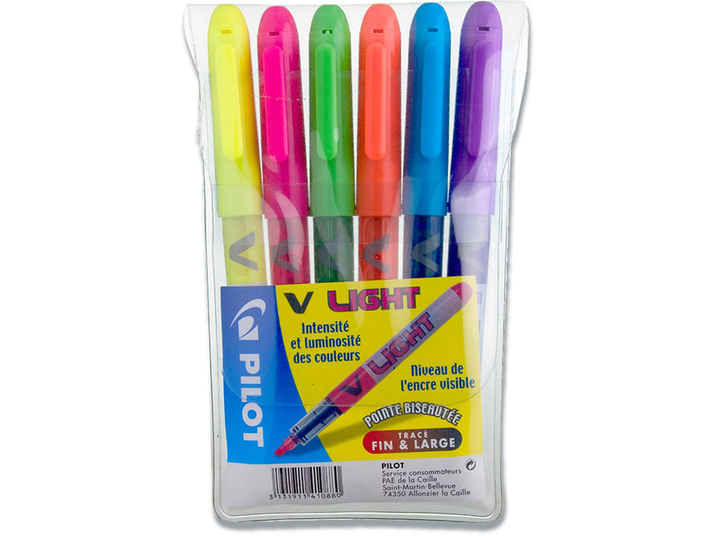 Tekstmarker, Hætte med clip, Assorteret, 6 stk, Pilot V-Liquid Light SW-VLL-S6
