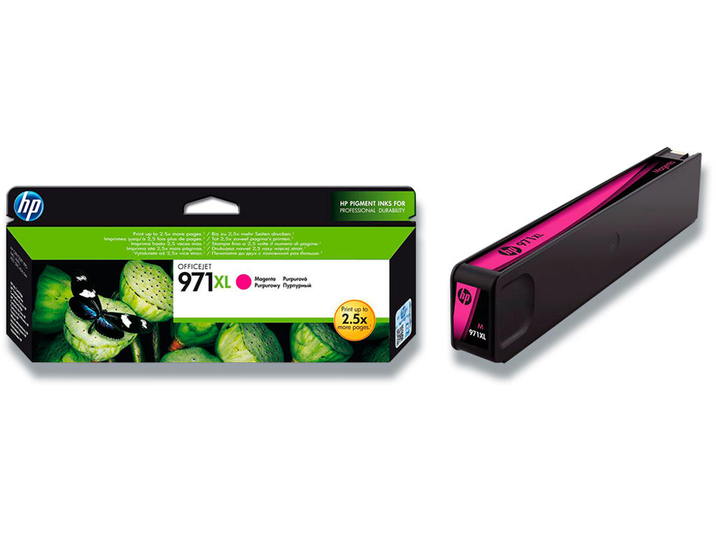 Blækpatron, 1 stk, 6.600 sider, Magenta-rød, HP 971XL