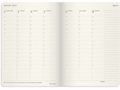 Kalender, 2027, A5 Forma Deluxe Højformat, 1 uge pr. opslag, Brun, Mayland