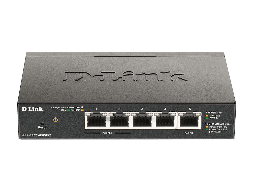D-Link DGS-1100-05PDV2 netværksswitch Administreret Gigabit Ethernet (10/100/1000) Strøm over Ethernet (PoE) Sort