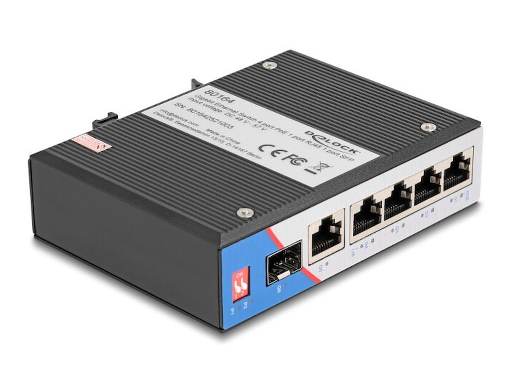 DeLOCK 80164 netværksswitch Gigabit Ethernet (10/100/1000) Strøm over Ethernet (PoE) DIN rail Sort