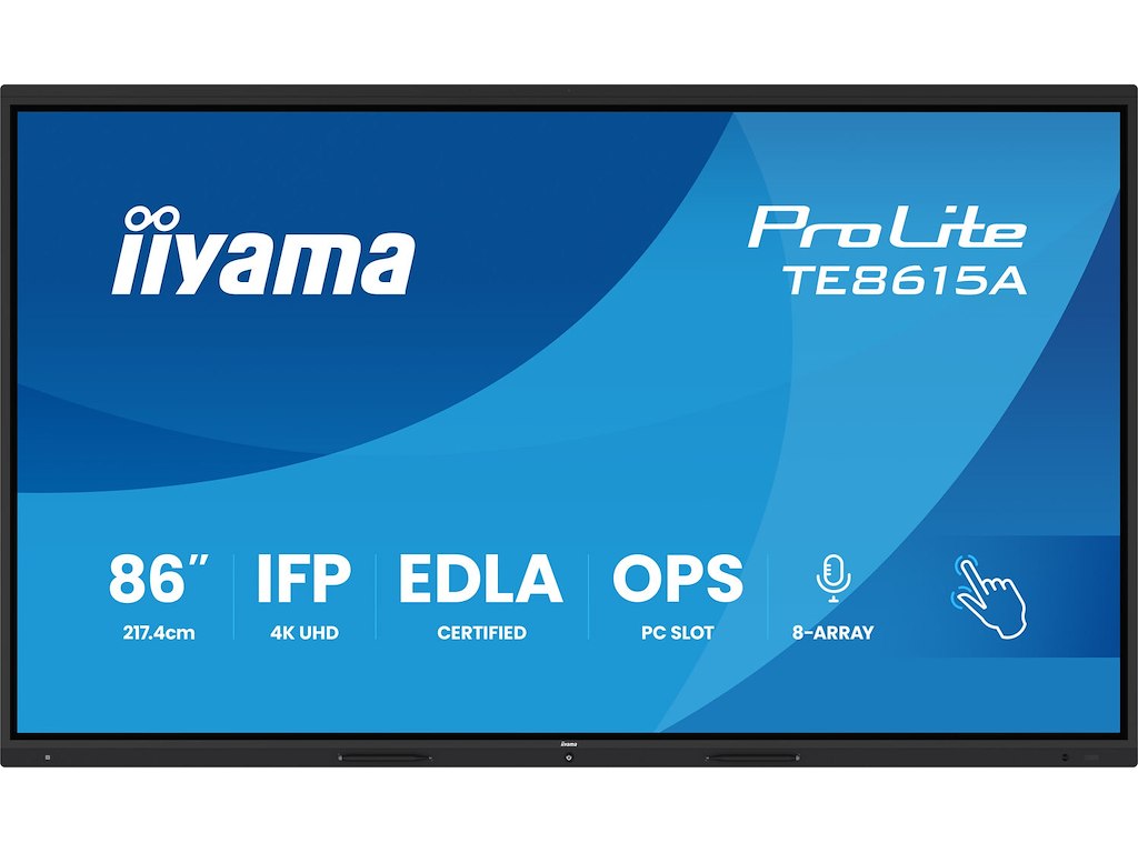 iiyama TE8615A-B1AG skilte display Interaktivt fladpanel 2,17 m (85.6") Wi-Fi 550 cd/m² 4K Ultra HD Sort Berøringsskærm Indbygget processer Android