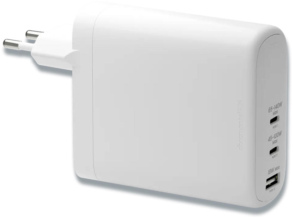 Wall Charger, GaN - USB-C 140W+100W+18W EU, White, dbramante1928 Re-charge
