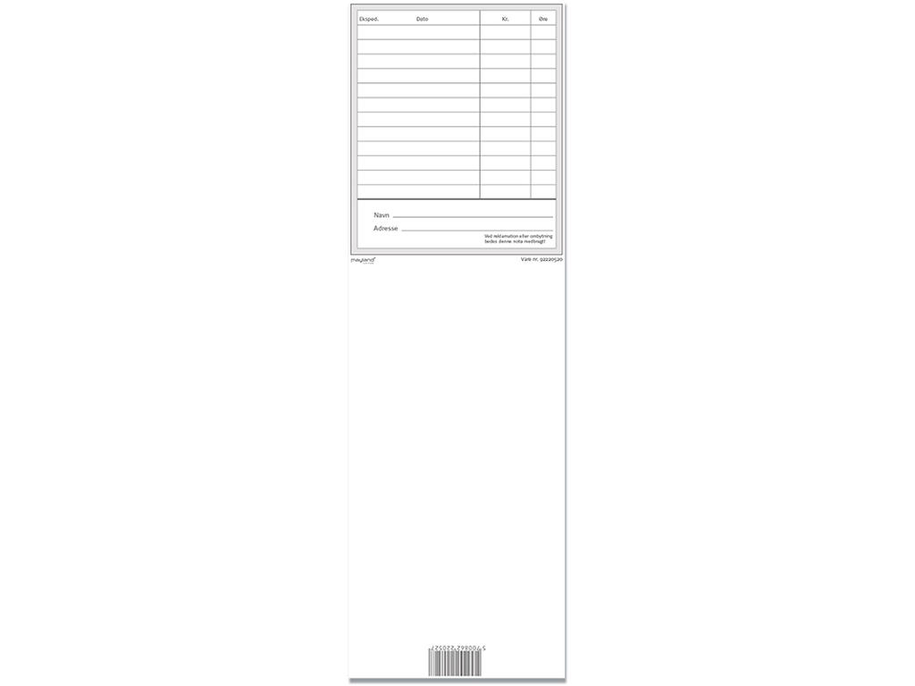Kasseblok, 178x100 mm, 2x50 blade, 1 blok, Mayland 