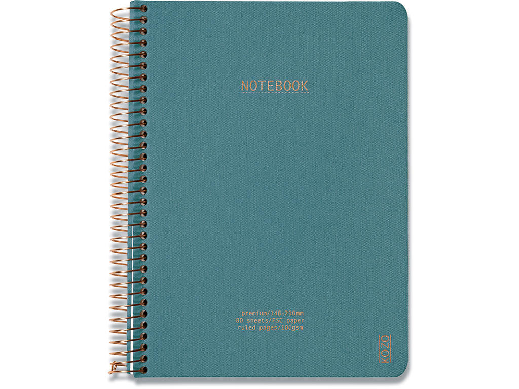 Notesblok, A5, Linjeret, Steel Blue, Kozo Premium