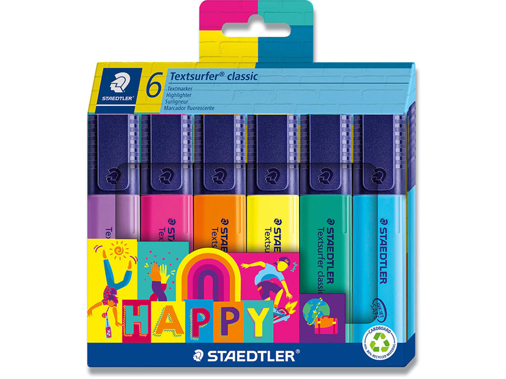 Tekstmarker, Permanent, Assorteret, 6 stk, Staedtler Textsurfer Classic 364