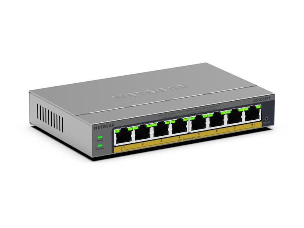 NETGEAR GS108EPP Ikke administreret Gigabit Ethernet (10/100/1000) Strøm over Ethernet (PoE) Bord-/vægmontering Grå