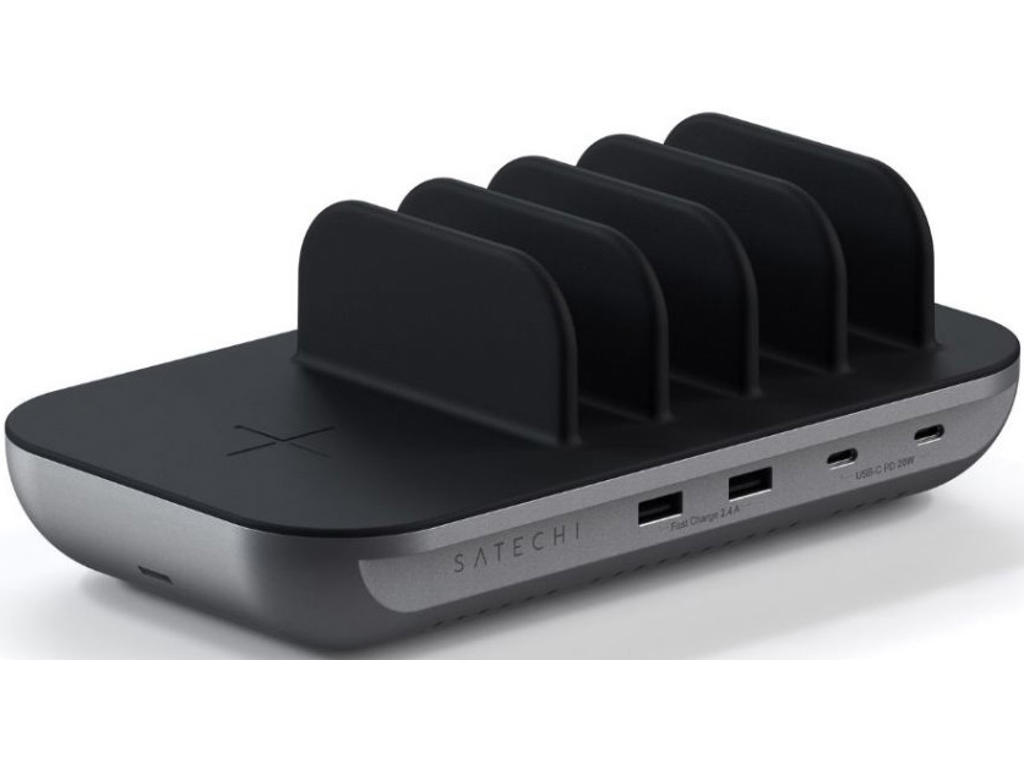 Satechi ST-WCS5PM-EU oplader til mobil enhed Hovedtelefoner, Smartphone, Tablet Sort, Grå Vekselstrøm Trådløs opladning Hurtig opladning Indendørs