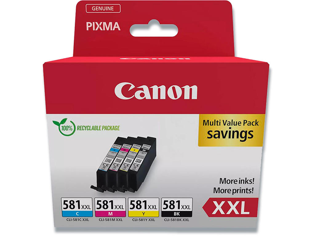 Blækpatroner, 4 stk, 4 farver, Black-sort, Canon CLI-581XXL