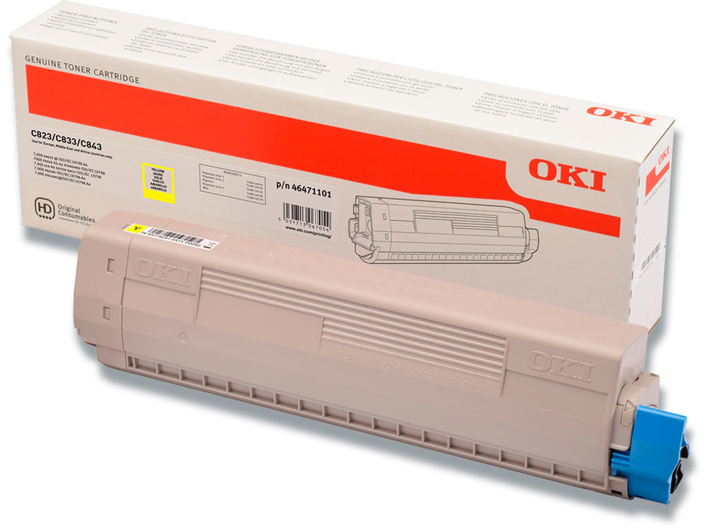 Toner, C823-C833-C843, Yellow-gul, 7.000 sider, OKI 46471101
