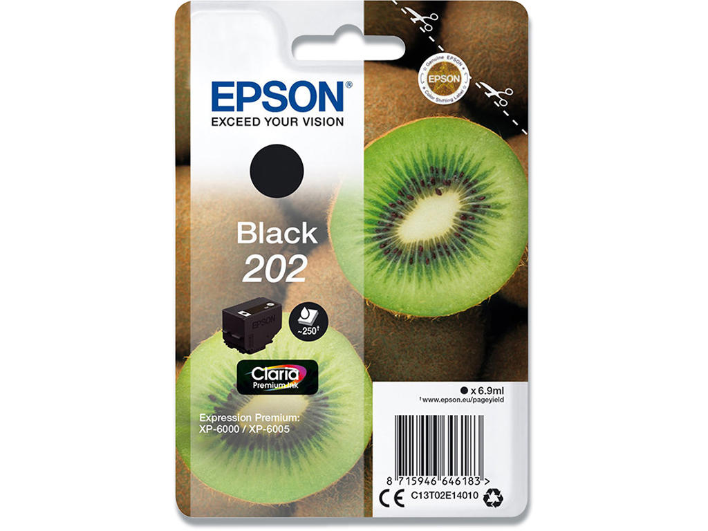 Blækpatron, 1 stk, 250 sider, Black-sort, Epson T202