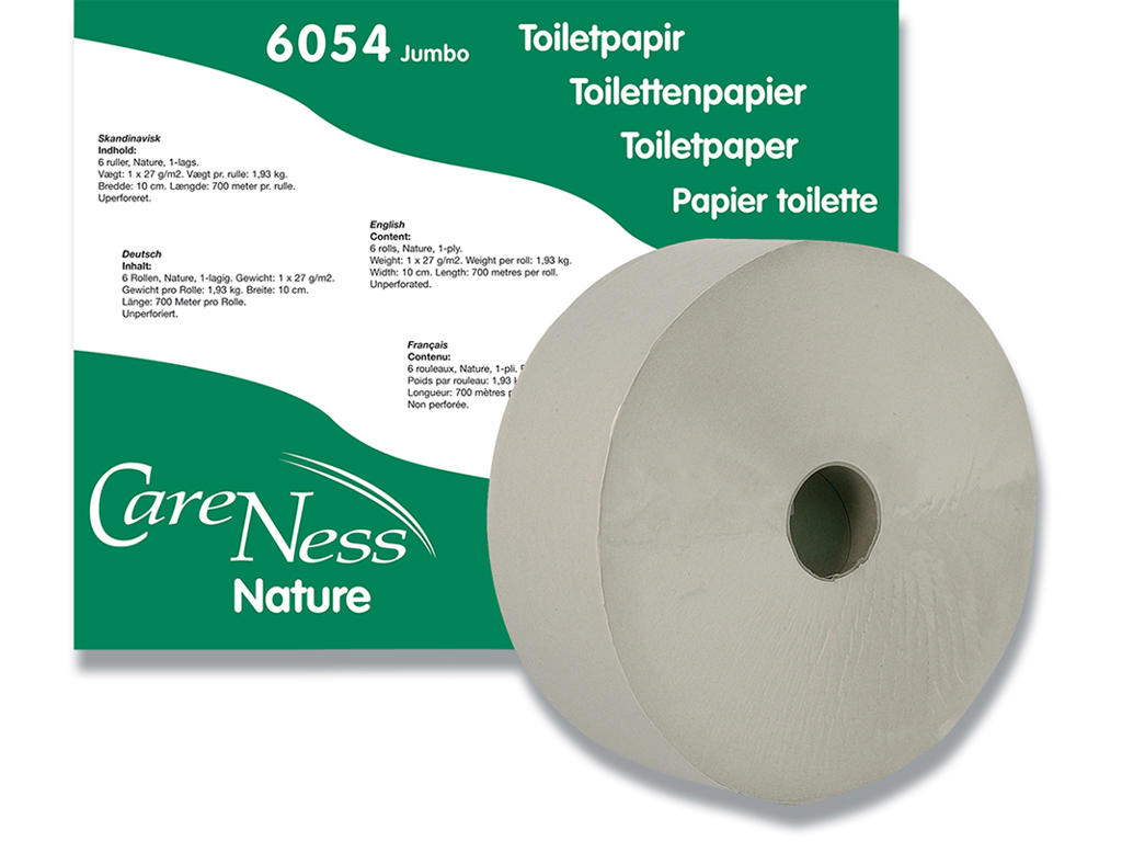 Toiletpapir, Udvendig oprulning, 1 lag, 6 ruller, Care-Ness Nature Jumbo Midi
