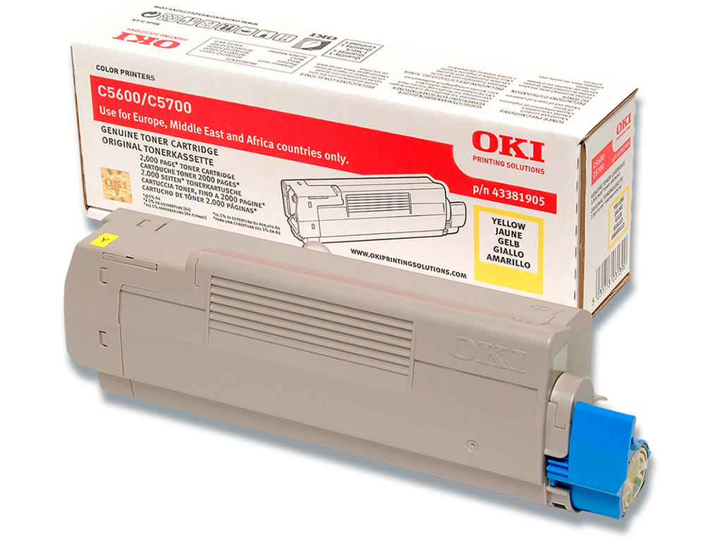 Toner, C5600-C5700, Yellow-gul, 2.000 sider, OKI 43381905
