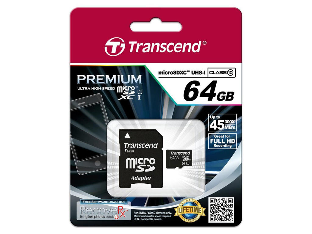 Transcend TS64GUSDU1 hukommelseskort 64 GB MicroSDXC MLC Klasse 10