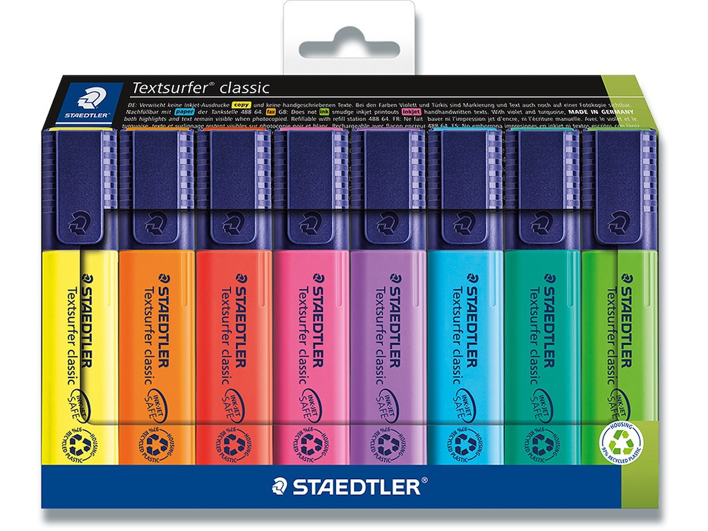 Tekstmarker, Permanent, Assorteret, 8 stk, Staedtler Textsurfer Classic 364