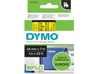 Labeltape, 24mm x 7m, Sort på Gul, 1 rulle, Dymo D1 53718
