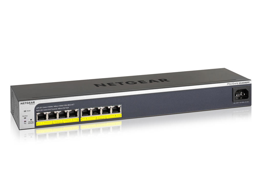 NETGEAR GS408EPP Administreret L2 Gigabit Ethernet (10/100/1000) Strøm over Ethernet (PoE) Sort, Grå