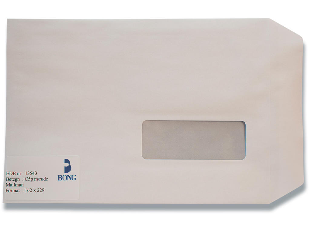 Kuverter, C5P, Med rude, 500 stk, Bong Mailman