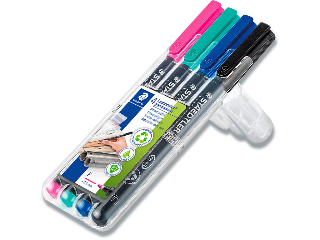 Marker, Rund spids, 0.6 mm, 4 farver, Staedtler Lumocolor 318 F