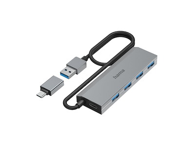 Hama 00200138 interface hub USB 3.2 Gen 1 (3.1 Gen 1) Type-A + Type-C 5000 Mbit/s Anthracit, Grå