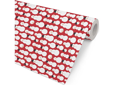 Gavepapir, Snowman rød, 57 cm, 154 m, Hedlunds