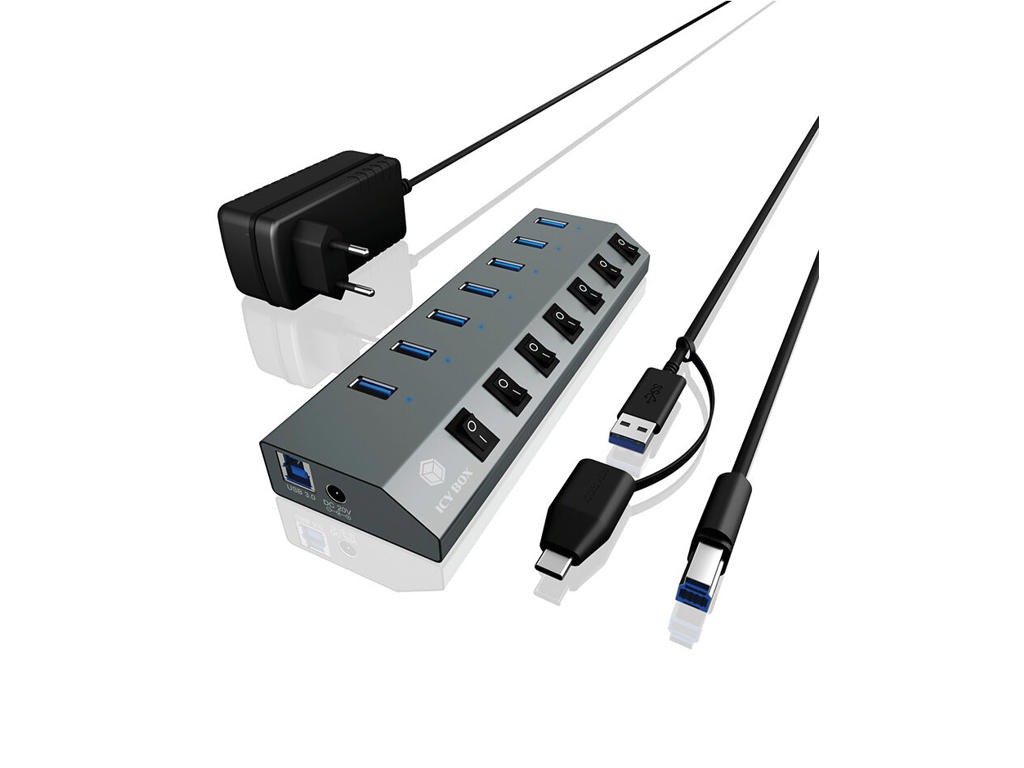 ICY BOX IB-HUB1701-C3 USB 3.2 Gen 1 (3.1 Gen 1) Type-B 5000 Mbit/s Anthracit