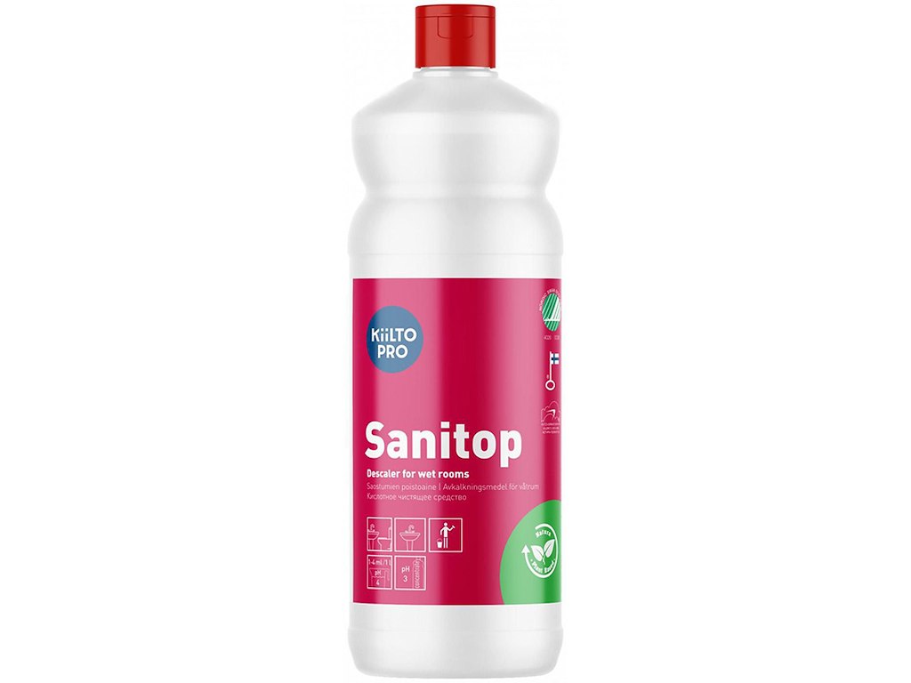 Sanitetsrengøring, Sur, Uden farve og parfume, 1 liter, Kiilto Pro Sanitop