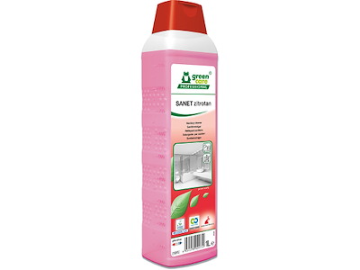Sanitetsrengøring, Sur, Kalkhæmmende, Med farve, Med parfume, 1 liter, Green Care Sanet Zitrotan
